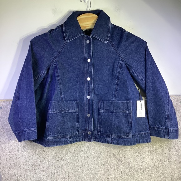 Apiece Apart Franke Swing Jacket Blue Denim Button Front Size Small Womens NWT - Picture 2 of 14